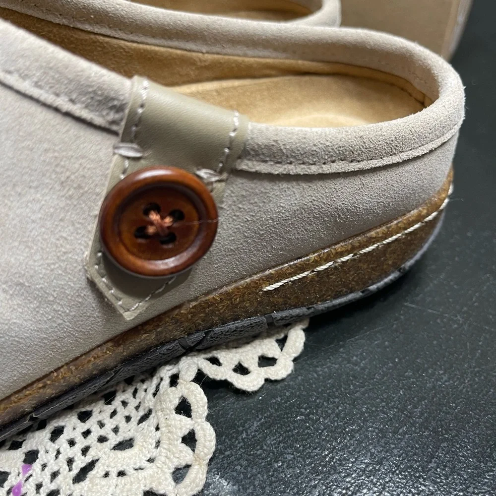 Earth Taupe Slip-On Mules with Button Accent - Picture 4 of 14